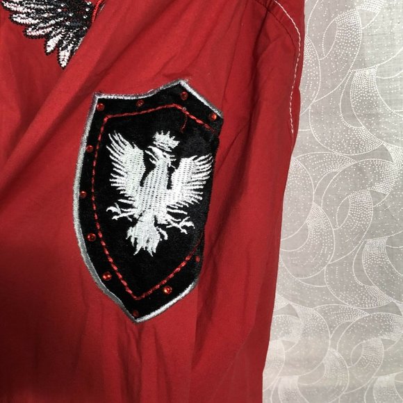 Victorious Men's Size 2XL Red Long Sleeve Embellished Wings Button Shirt Fleur - Picture 7 of 11